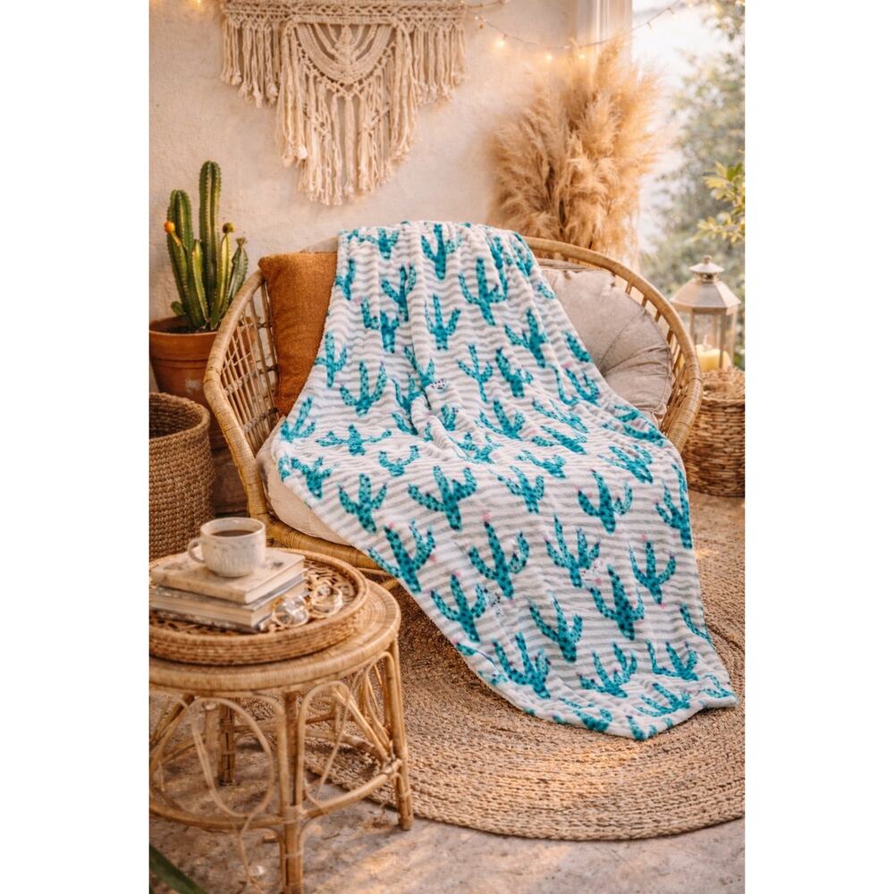 New plush oversized cactus throw blanket boho plant lover